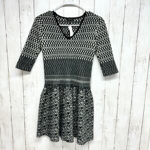 Etro Dress Women Size XS Mini Tight Knit Black & White 3/4 Sleeve 100% Lana Wool